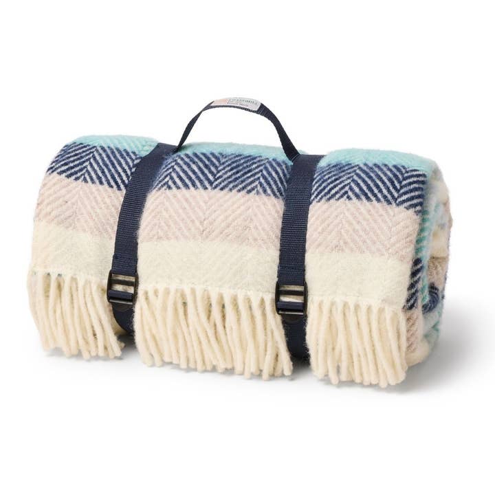 Polo Pure New Wool Picnic Rug - Seashore Stripe for wholesale by Tweedmill Textiles