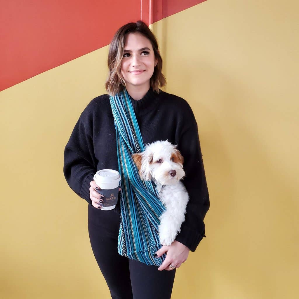 Walking Palm - Wholesale Pet Carrier - Dog - Dog Sling - Peacock Blue Woven2