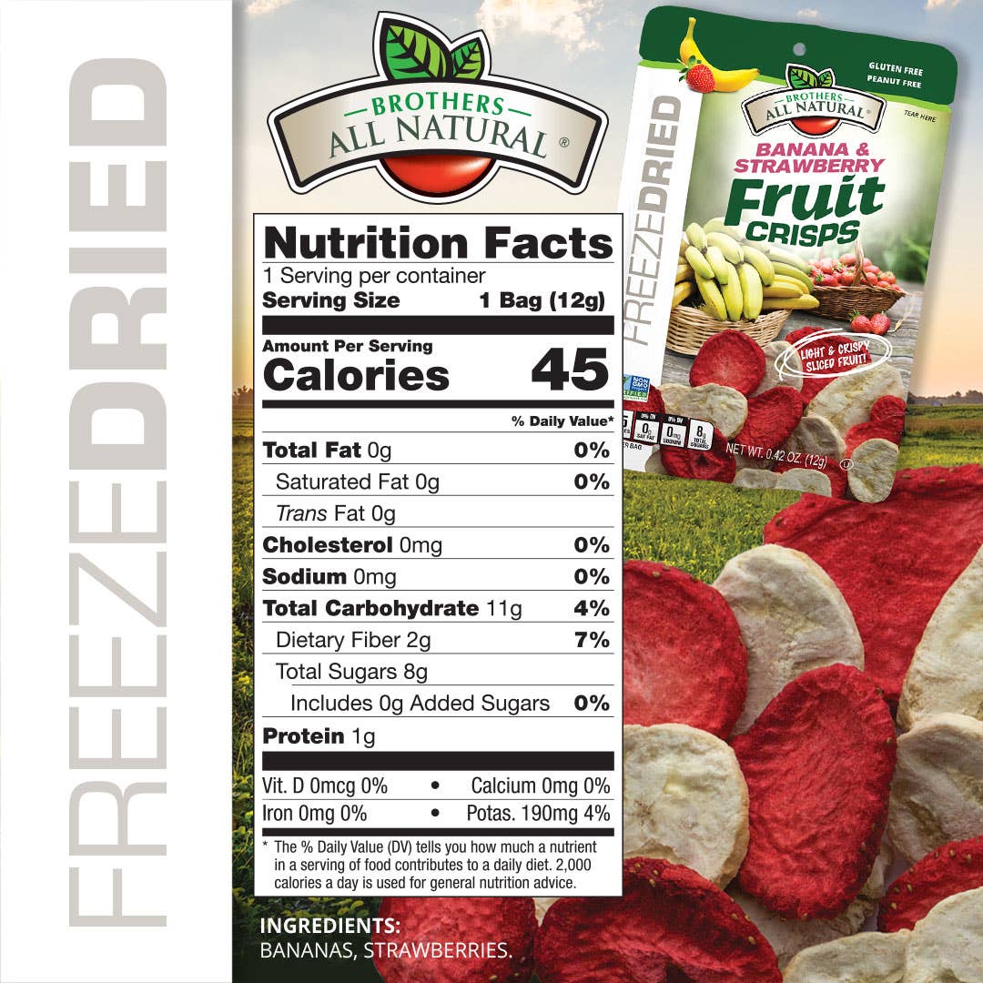 Brothers All Natural - Wholesale Dried/Dehydrated Fruit - Freeze-Dried Banana & Strawberry Fruit Crisps (½ cup bags)1
