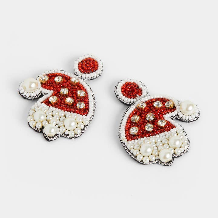 Red Santa Hat Beaded Earring - Christmas for wholesale on Faire0