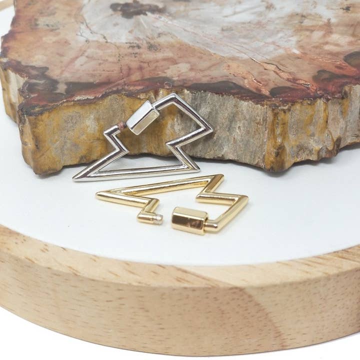 Aim Eternal - Wholesale Clasp - Thunder Lock in Gold Filled - White Gold Filled Lightning Bolt Clasps with Screw On Mechanism Carabiner Clasps 30mmX17mm K-2642