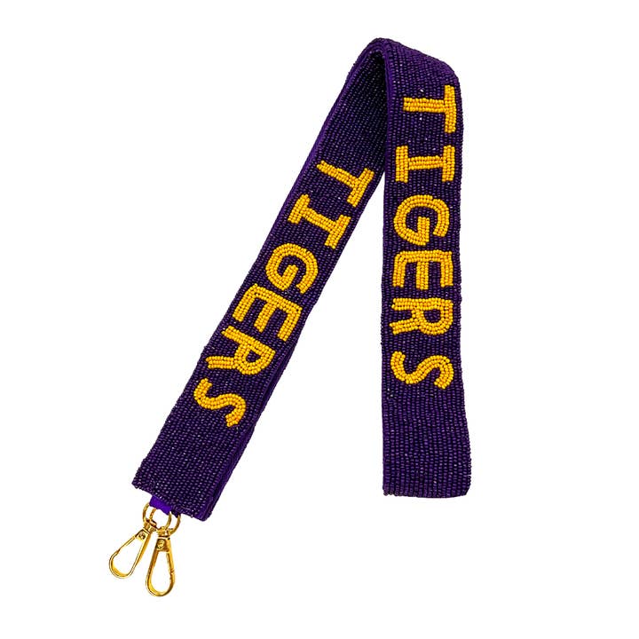 Plush Appeal LLC - Wholesale Purse/Bag Accessory - Women's - Purple and Gold TIGERS Beaded Purse Strap (Each)