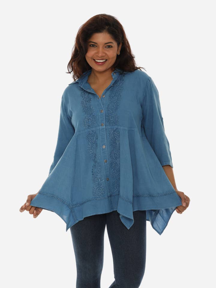 Shoreline Wear. INC - Wholesale Tunic - Women's - Women Buttton Down Embroidery Tunic
