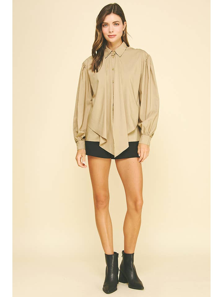 PINCH - Wholesale Button Down Shirt - Women's - FRONT TIE DETAILED BUTTON DOWN SHIRT - 6524T5