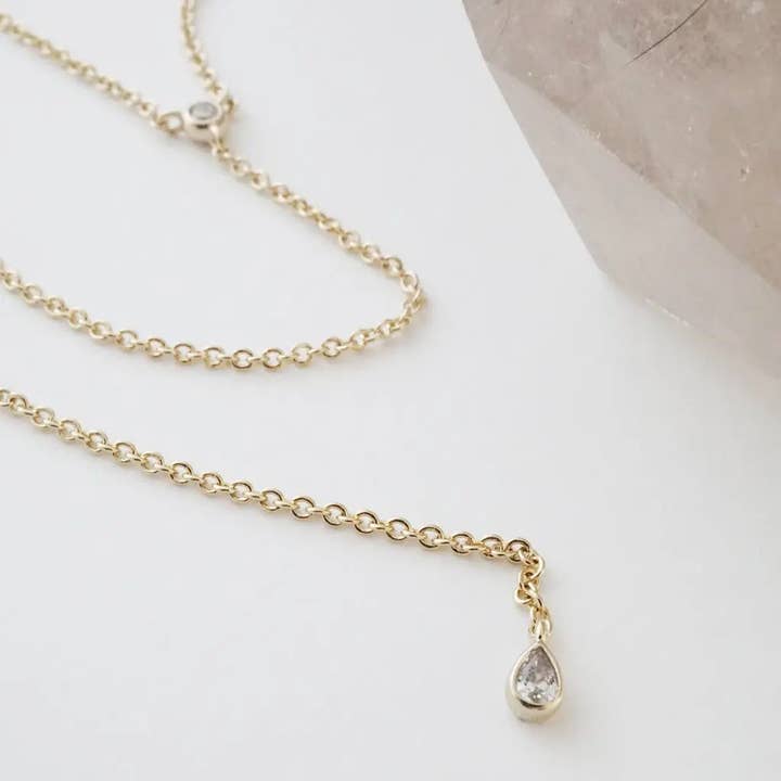 Crystal Lariat Necklace for wholesale by Honeycat Jewelry