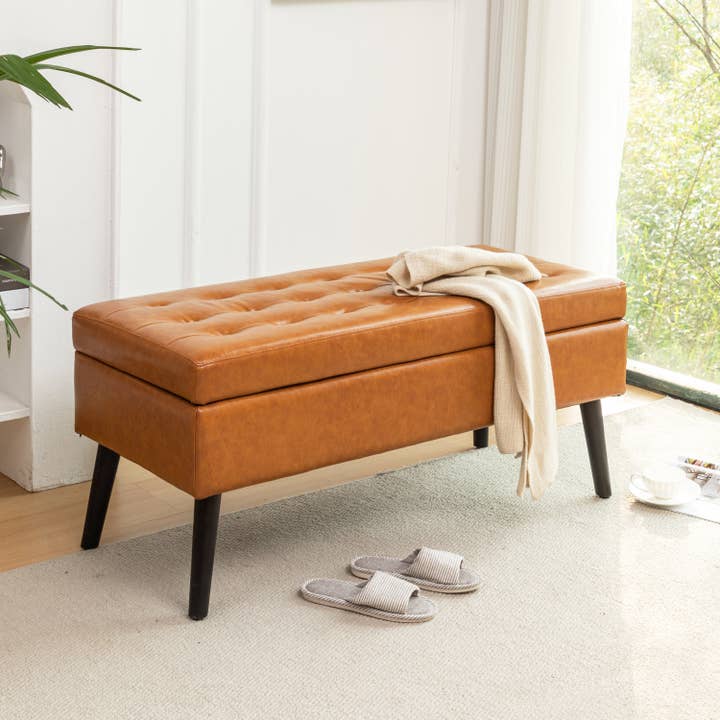 Brown Bedroom and Entryway Leather Storage Bench 43.3" W x 17.7 for wholesale on Faire
