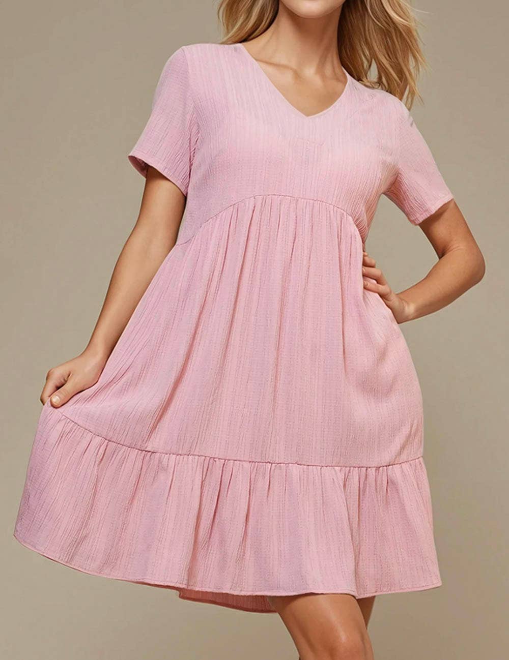 Sweetkama - Vente Robe – femme - Robe courte quotidienne à manches courtes et col en V23