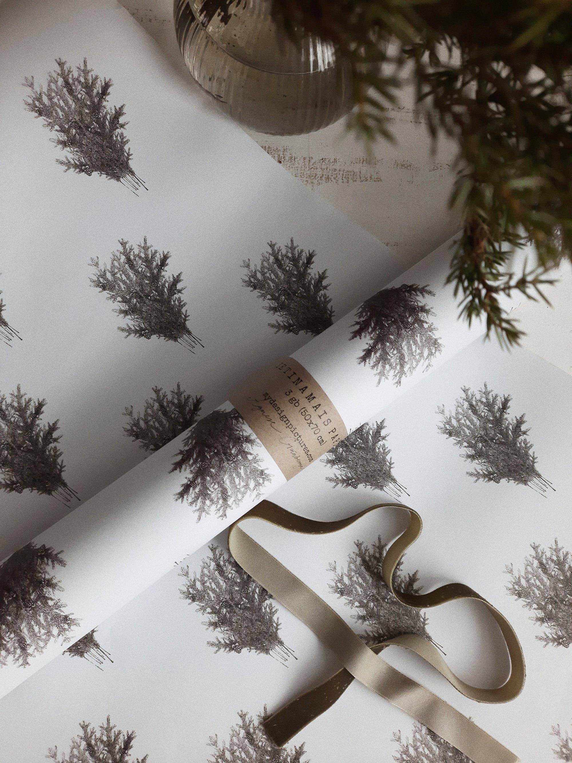 MyDesignPictures - Vente Feuille de papier cadeau - Papier d'emballage blanc avec branches d'épinette2