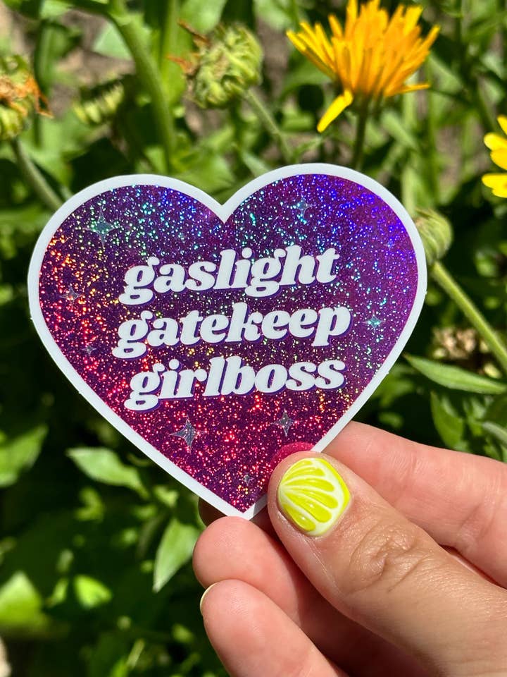 Gaslight Gatekeep Girlboss Glittery Pink Sticker for wholesale by ShlemonArt