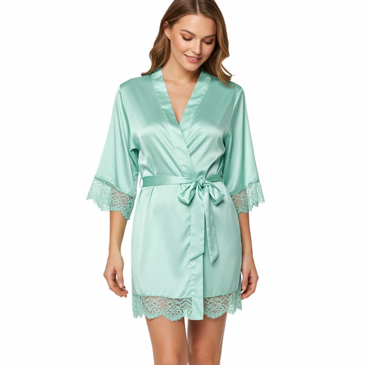 Romantic Lace-Trim Satin Robe – Women’s Loungewear Robe for wholesale by The Blissful