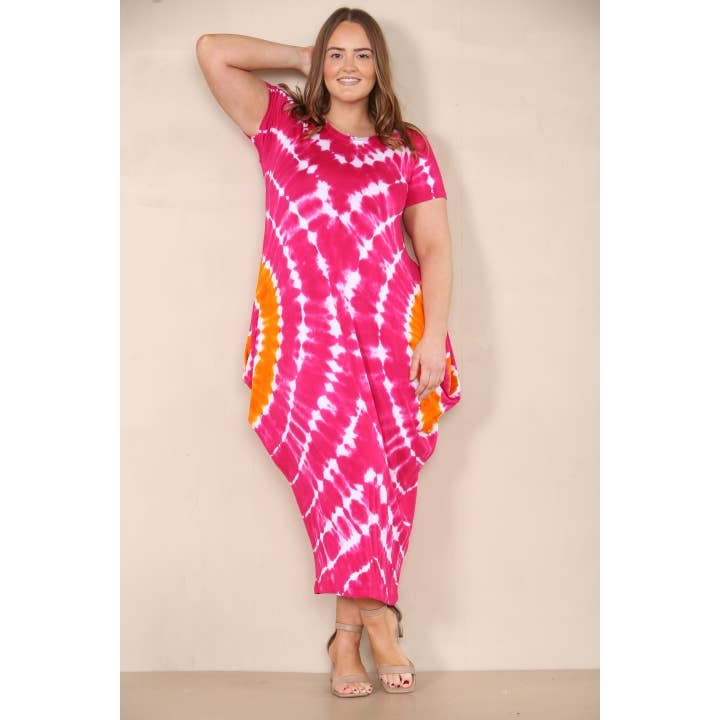 Circlular Tie-Dye Cap-Sleeve Dress for wholesale by Obsession