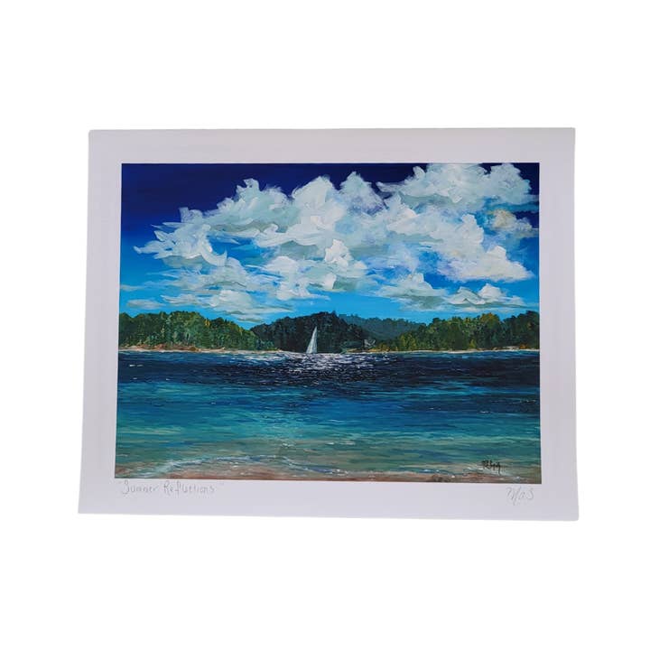 Lake, Beach, Coastal, Wall Art"Summer Reflections" Art print for wholesale by Glass Muriel