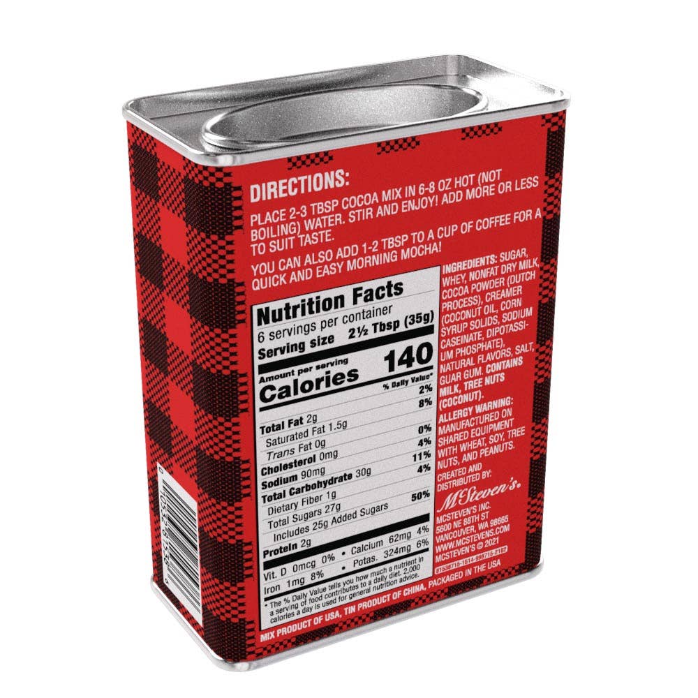 McSteven's - Vente Préparations/kits pour chocolat chaud - Chocolat chaud en boîte (8 oz) à carreaux rouges "Joyeuses Fêtes"7