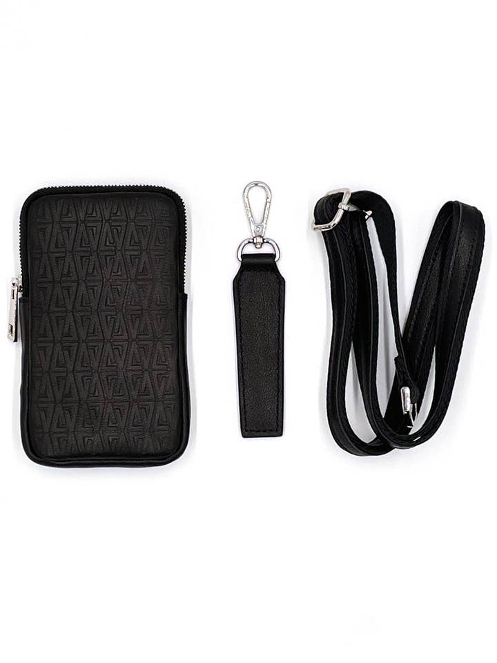 Étui de téléphone portefeuille gaufré avec logo GRAIL - Noir pour la vente par Grail