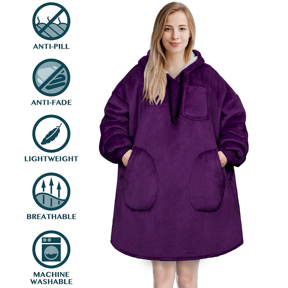 Pavilia - Wholesale Hoodie - Women's - Chest Pocket Sherpa Hoodie Blanket - Patch Pocket (Regular / Long)59