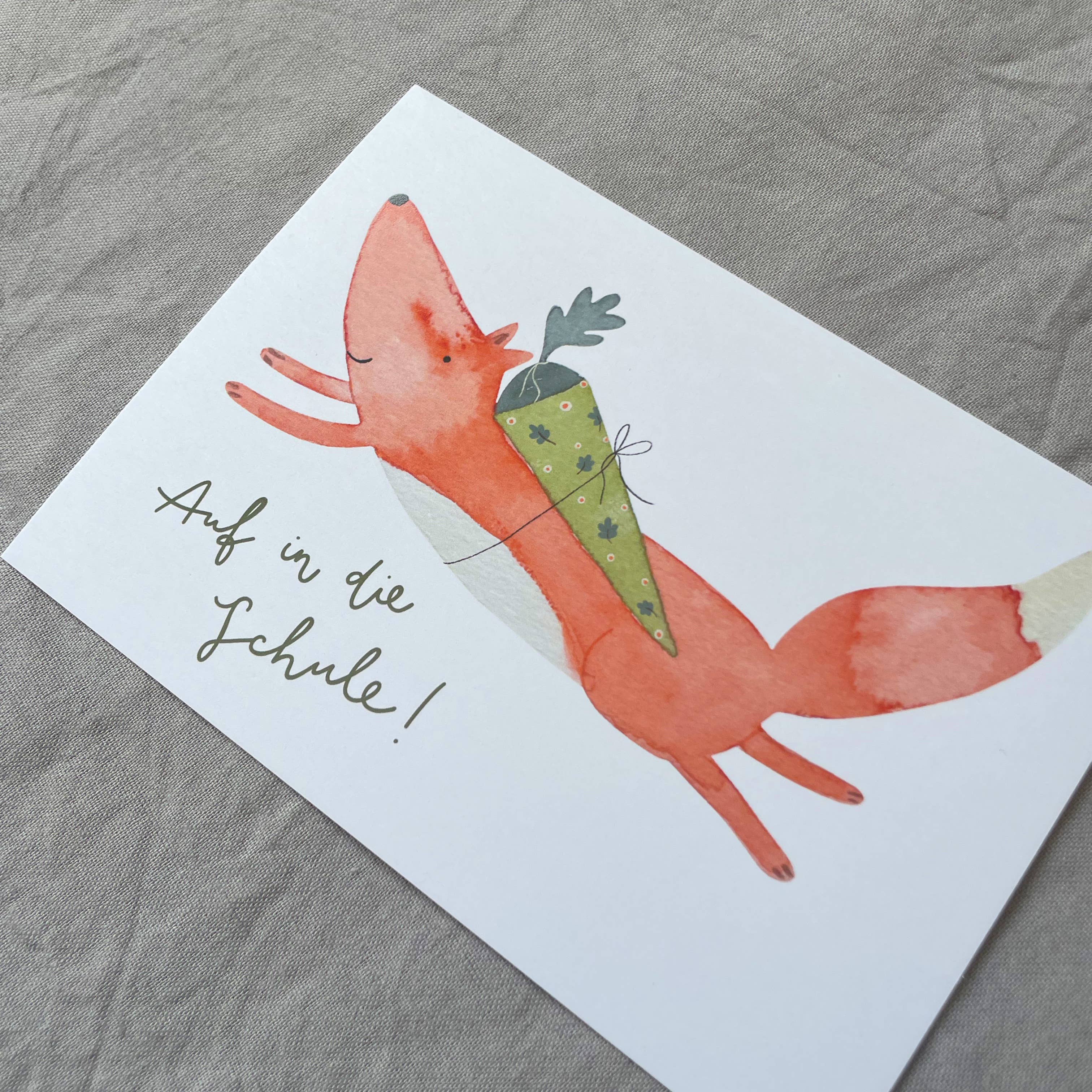 Hannahs Firlefanz - Wholesale Postcard - Card for school enrollment fox, school bag2