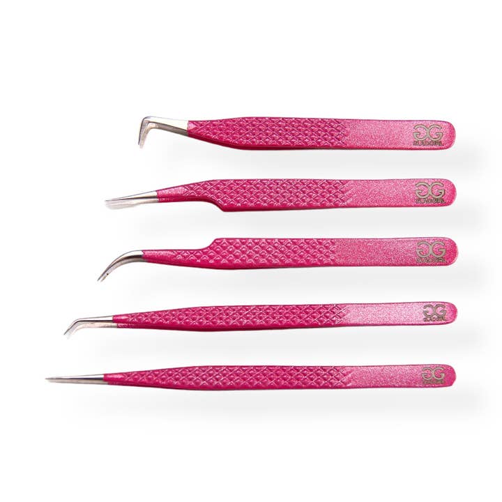 Skridsikre pink glitter diamantgreb pincet til klassiske vipper for engroshandel hos GladGirl