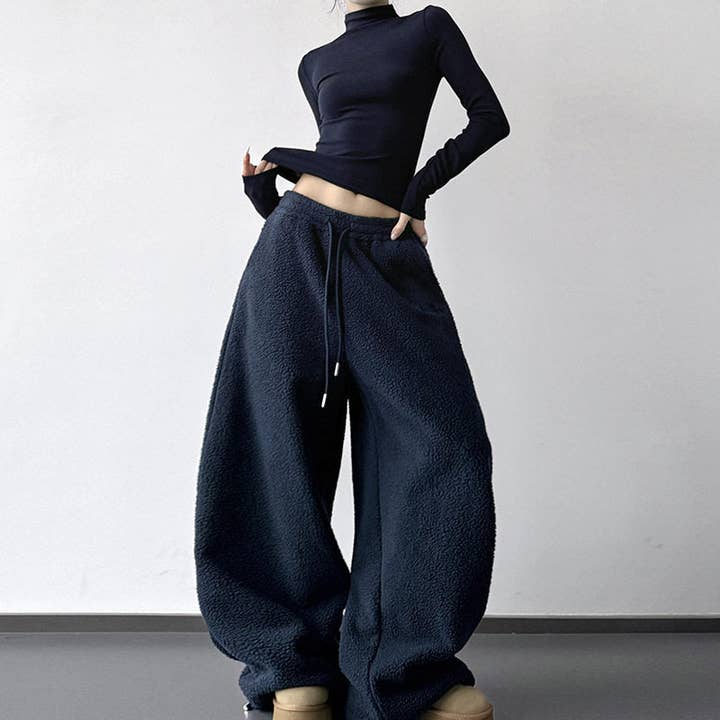 Tykt fleece brede ben sweatpants for engroshandel hos Sheer Trend