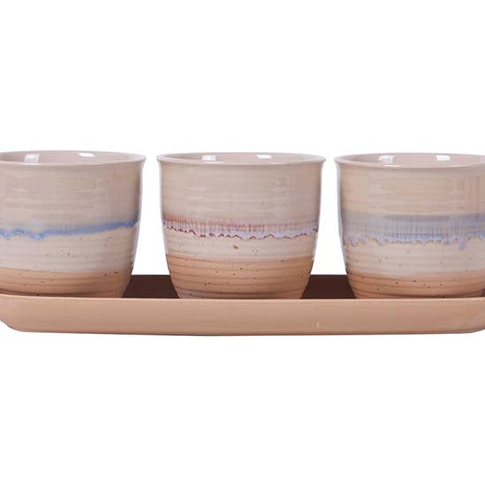 Cannon Drip Set Of 4"Planters W/Tray for wholesale by Blue Sky Clayworks
