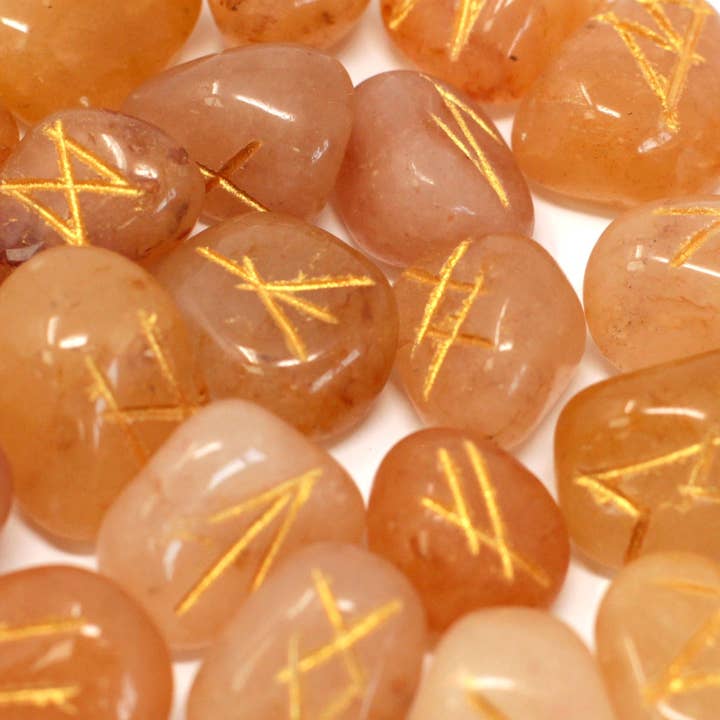Runes Stone Set in Pouch- Yellow Aventurine for wholesale by Ancient Wisdom