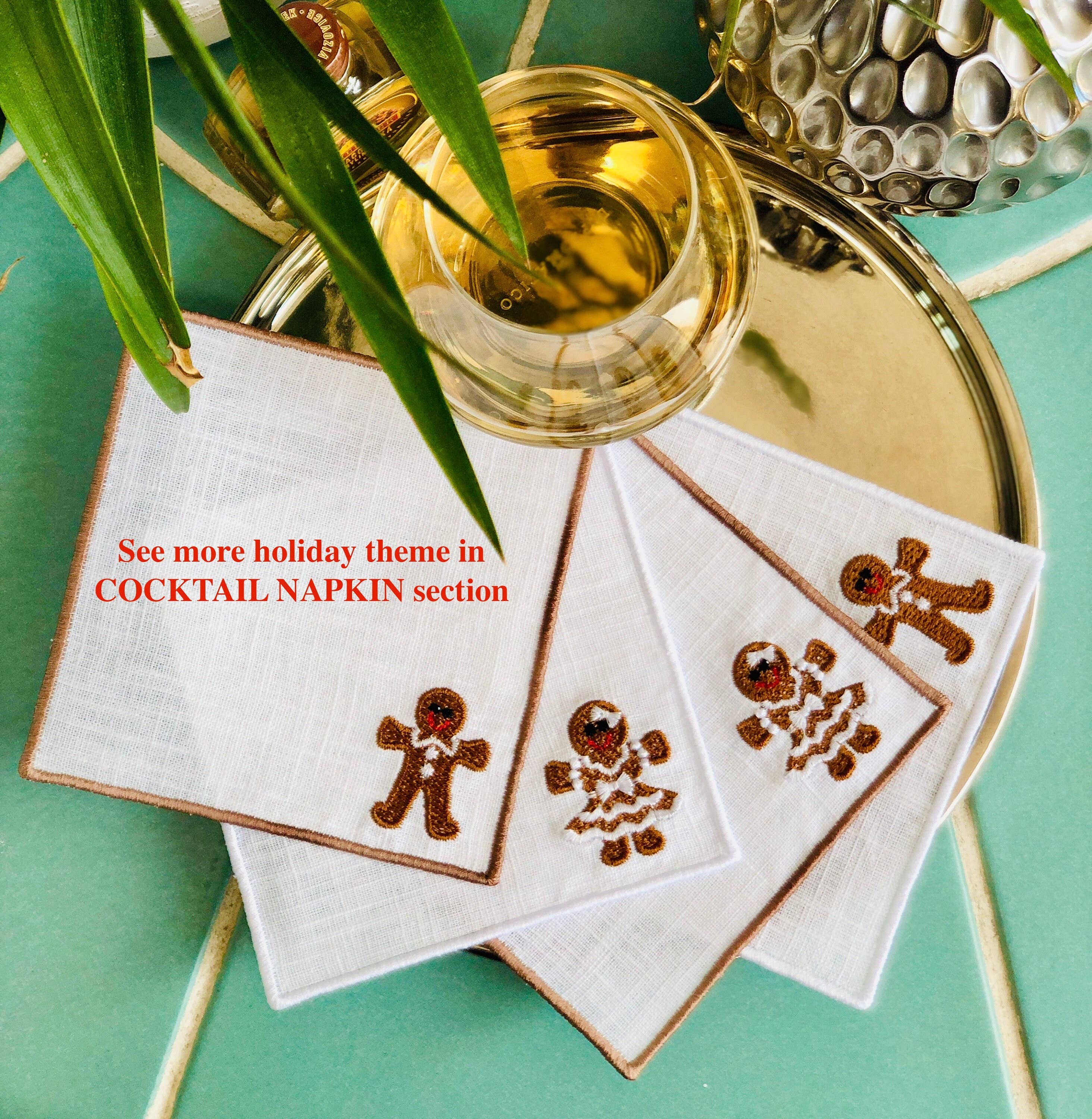 Belle Linen - Wholesale Dinner & Cloth Napkin - Set of 4 Christmas Tree Embroidered Cocktail Napkins9