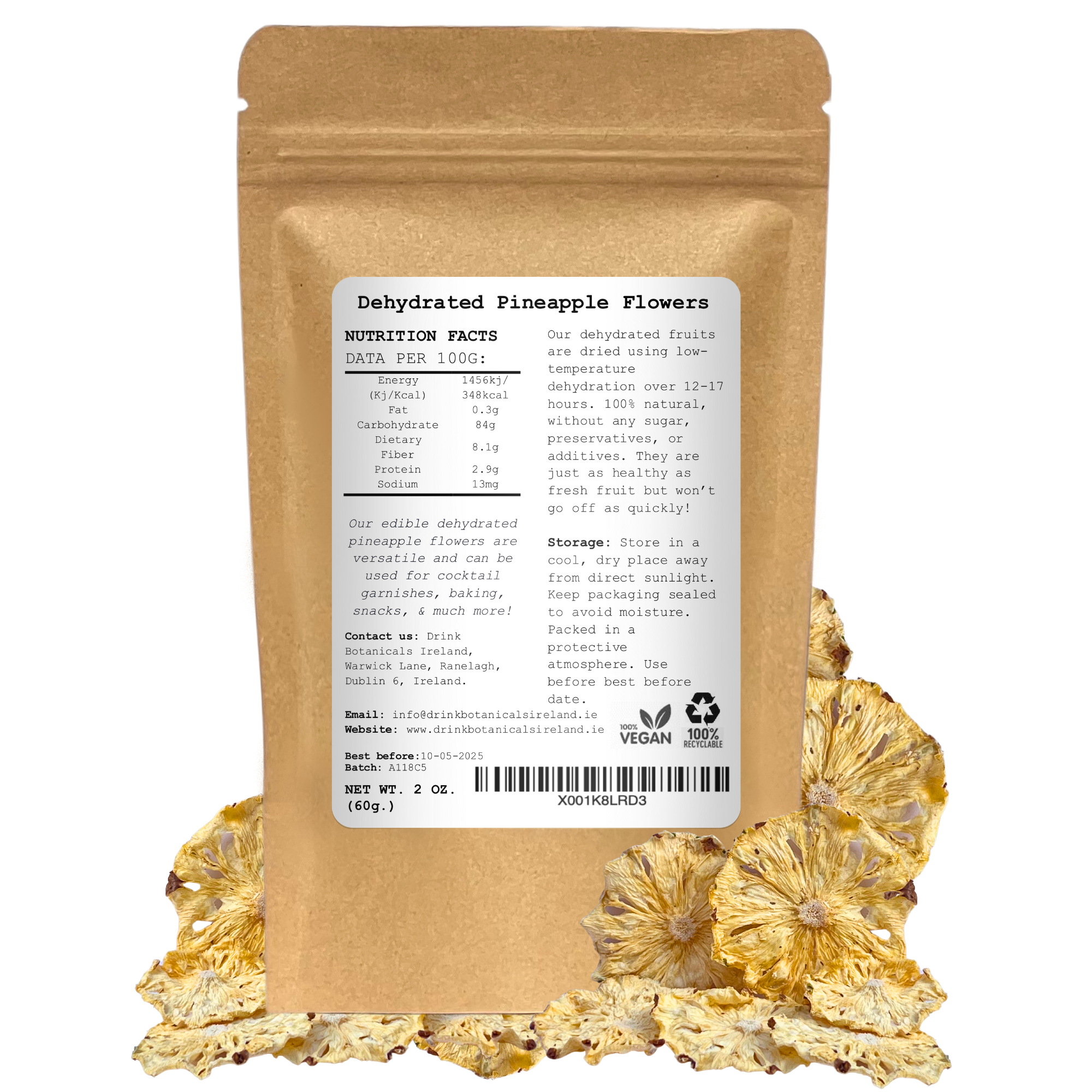 Drink Botanicals Ireland - Wholesale Dried/Dehydrated Fruit - Dried Pineapple Flower Slices1