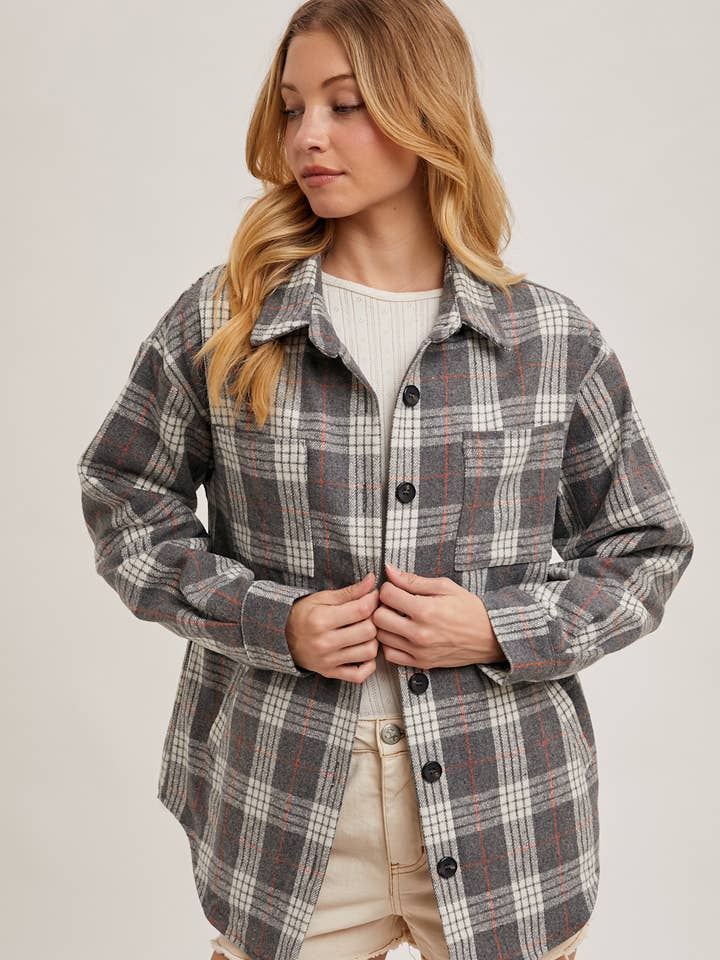 BUTTON DOWN SHIRT INNER QUILTED PLAID SHACKET for wholesale by Bluivy