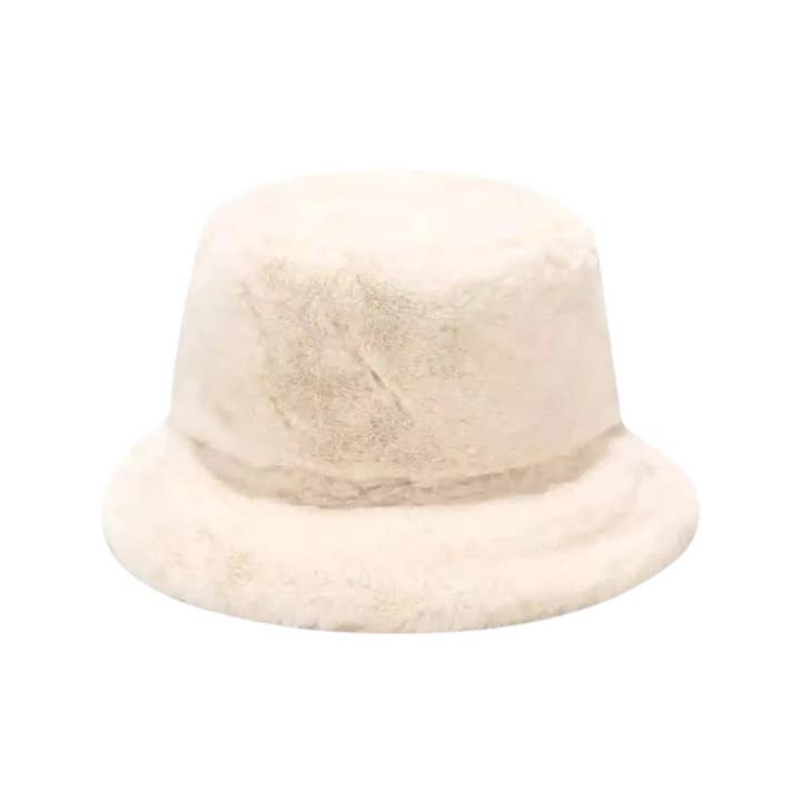 Faux Fur Bucket Hat in Beige for wholesale by Jak & Fox