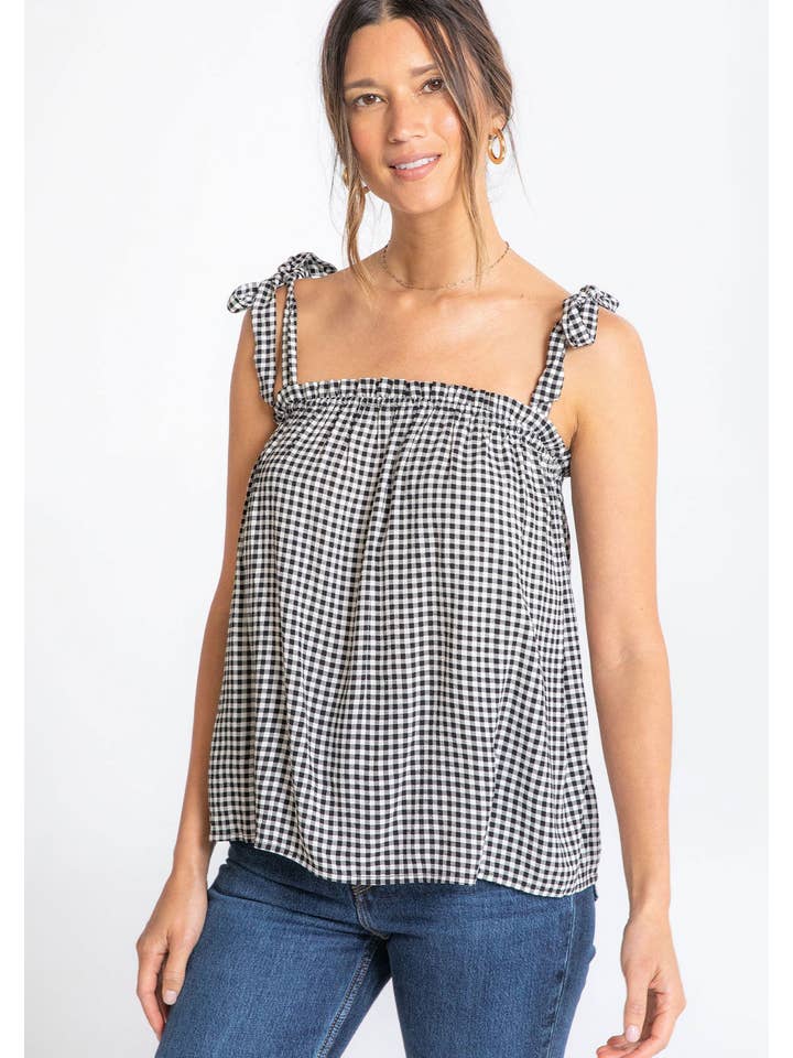 Lovestitch - Vente Chemisier – femme - Débardeur en lin mélangé vichy à nouer et à épaules