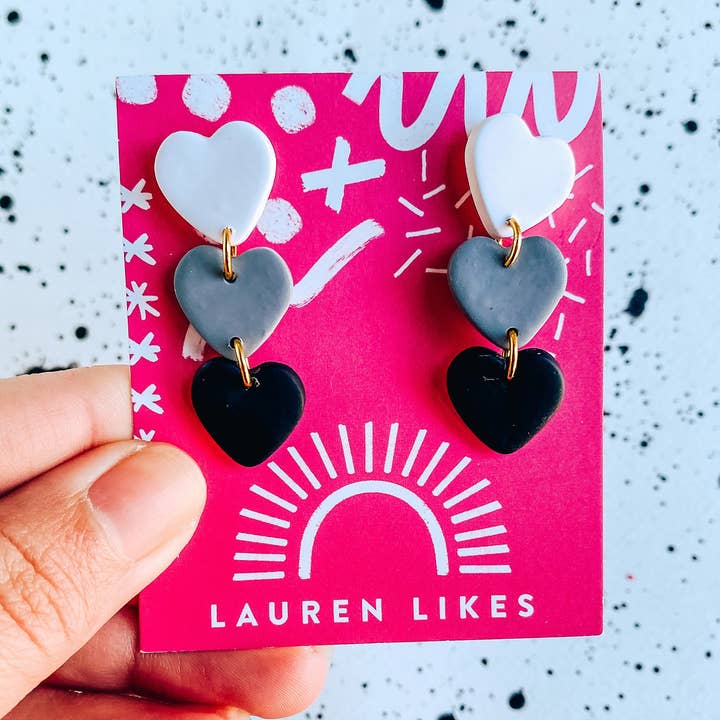 Black Heart Earrings, Valentine’s Day Earrings, Wednesday Ad for wholesale by Lauren Likes Art