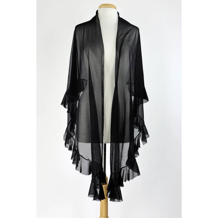 MAXIMA Ruffled Long Sheer Shawl Stole Wrap Black for wholesale on Faire