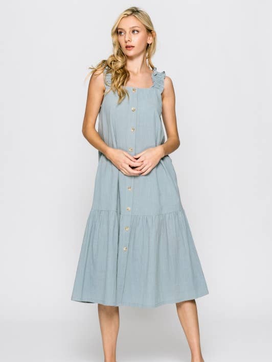 Sleeveless Tiered Button Down Front A Line Dress - FD41229 for wholesale by Calista