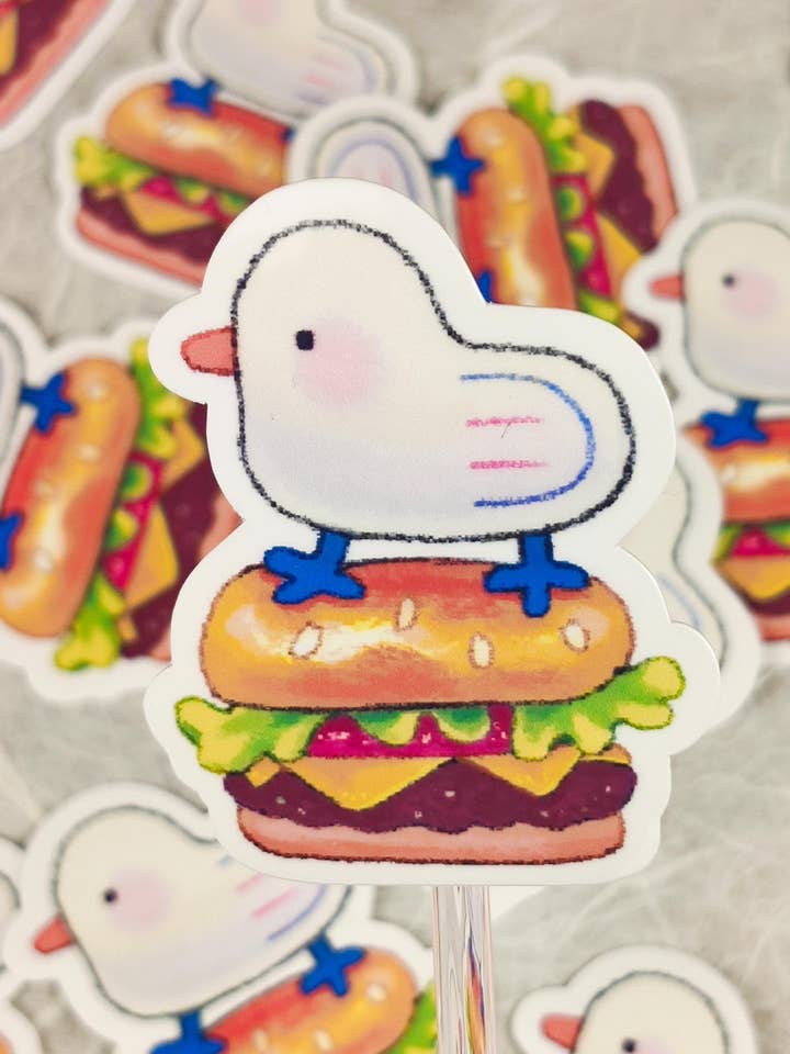 Autocollant de burger de mouette mignonne pour la vente par Hokeii Pokeii