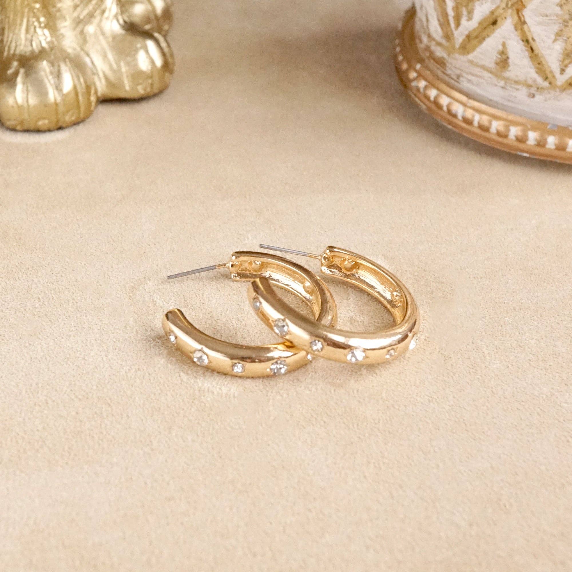 PennyLine inc - Wholesale Hoop Earrings - Classic Bubble Hoops – Gold with Crystal, Pearl, or Turquoise5