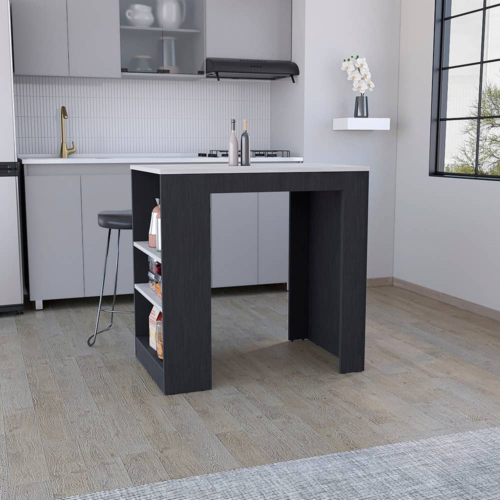 TUHOME FURNITURE – Organizador/armazenamento de cozinha por atacado – Portree Kitchen Island com prateleiras de 3 lados25