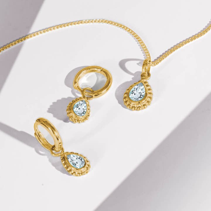 March Birthstone Necklace - Gold Aquamarine for wholesale by Charlotte's Web Jewellery