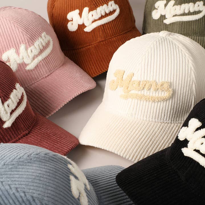 MAMA 3D Embroidered Fuzzy Patch Corduroy Cap for wholesale by Fashion City