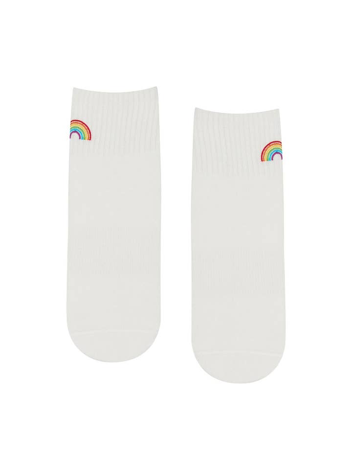 MoveActive - Wholesale Socks - Women's - Quarter Crew Non Slip Grip Socks - Rainbow Ivory