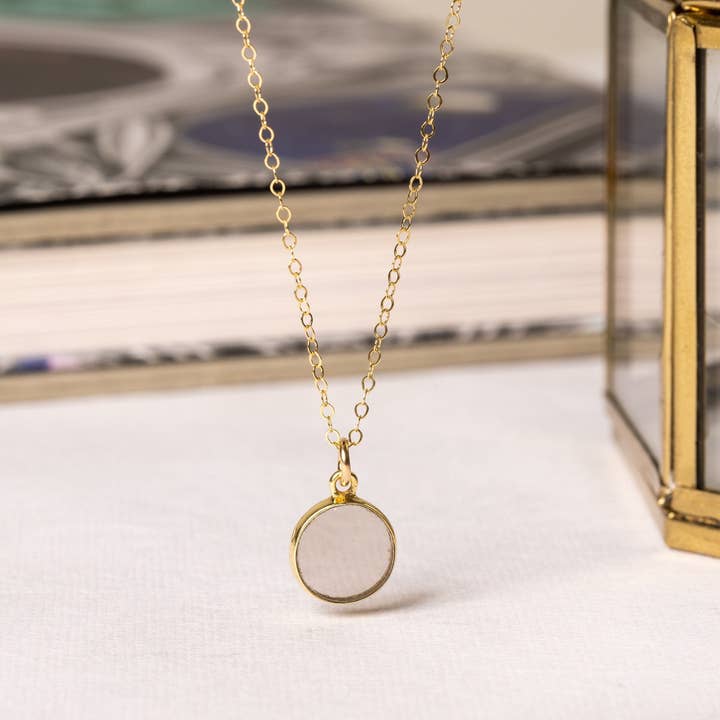 Smokey Quartz Small Disc Gold Necklace for wholesale by Soul & Little Rose