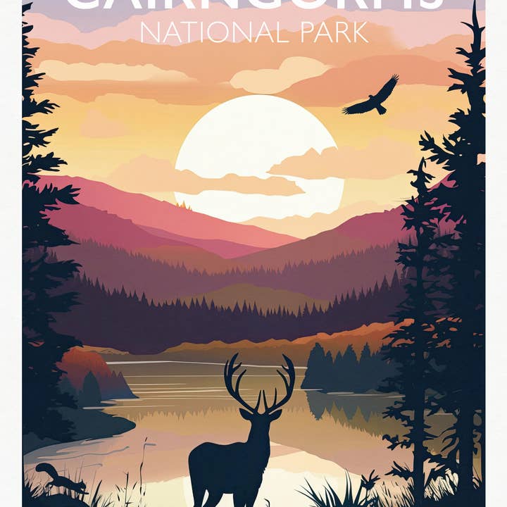 Printagonist – wholesale Poster – Cairngorms National Park Travel Poster - Stag - Eagle1