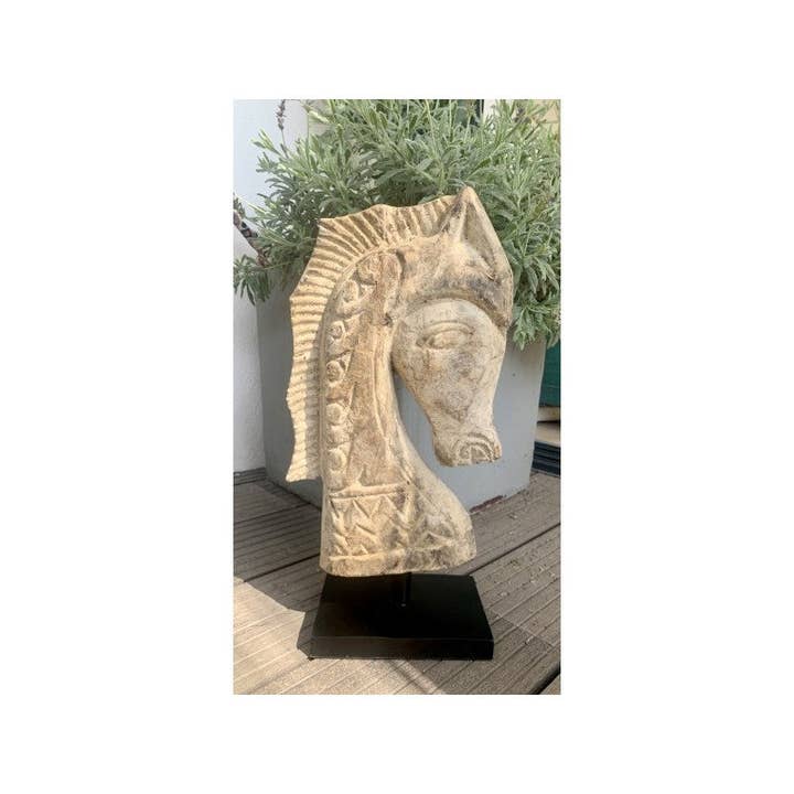 Paloma Black (Casa Natura Design, S.L.) - Wholesale Sculpture - Hand Carved Wooden Horse Head With Mane Carving Detail4