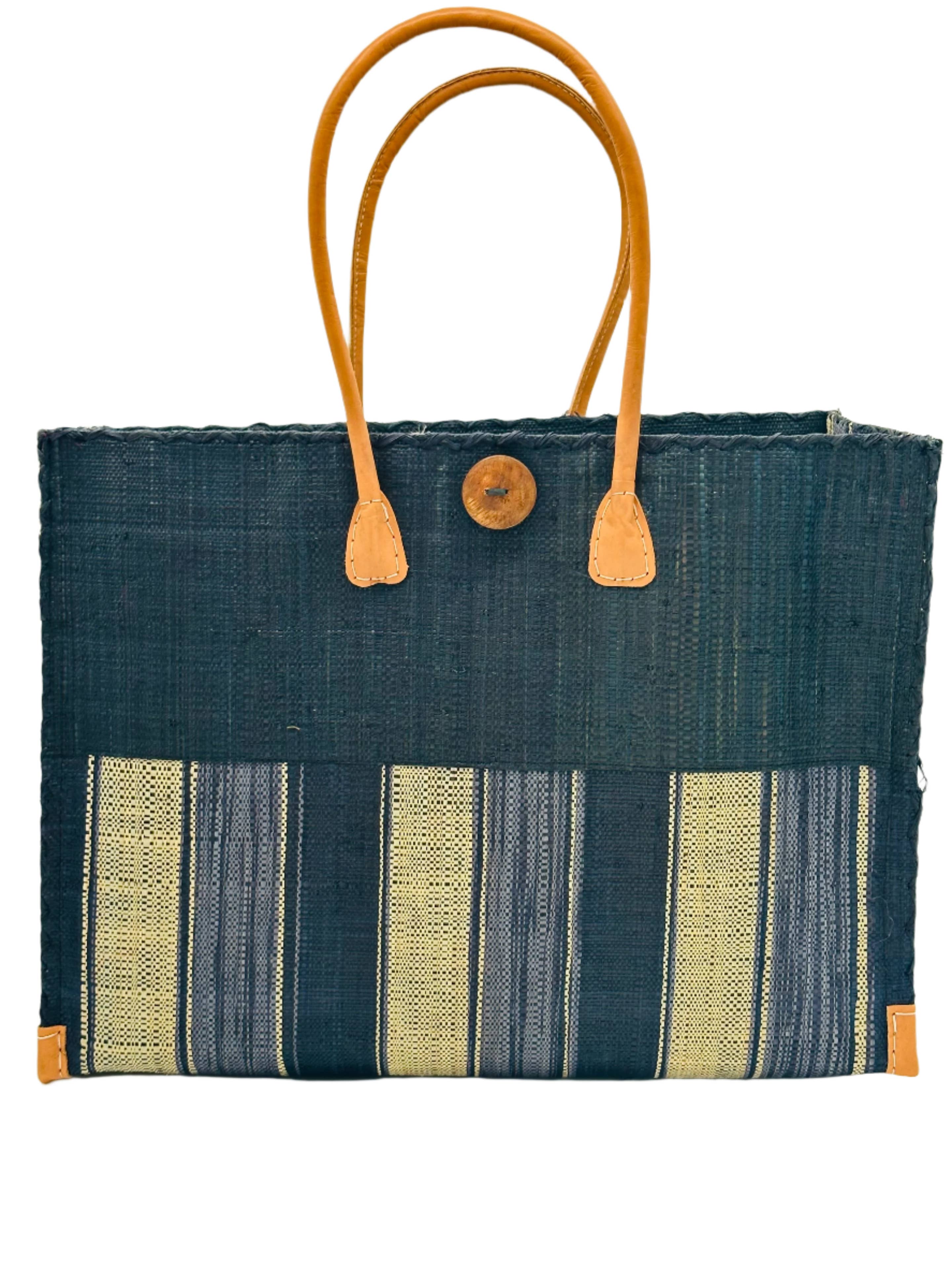 Shebobo - Wholesale Shoulder Bag - Unisex - Zafran Two Tone Wide Stripe Straw Beach Bag12