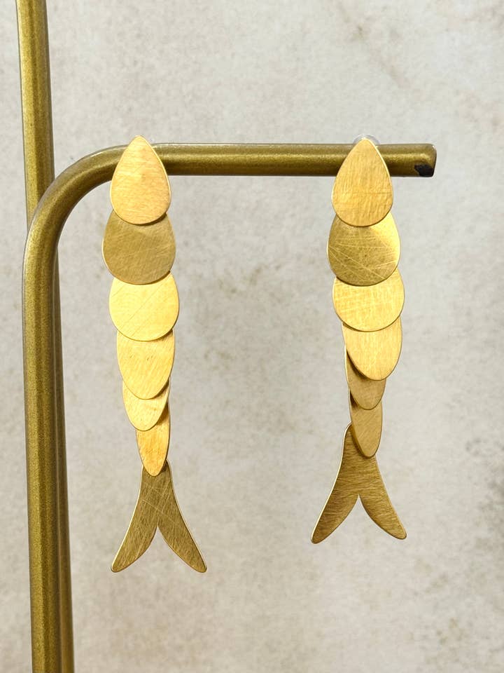 Brushed Gold Fish Earrings for wholesale by Cassette Barcelona