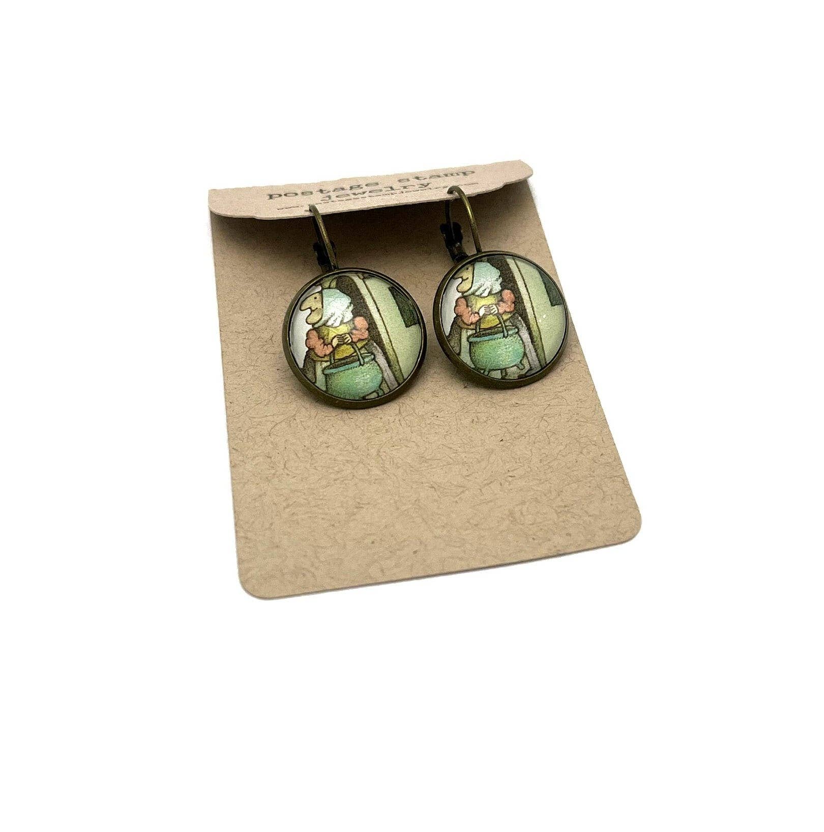 Postage Stamp Jewelry - Wholesale Dangle Earrings - 2023 Strega Nona - Tomie dePaola - United States Stamp - Postage stamp jewelry - Postage Stamp Earrings -2