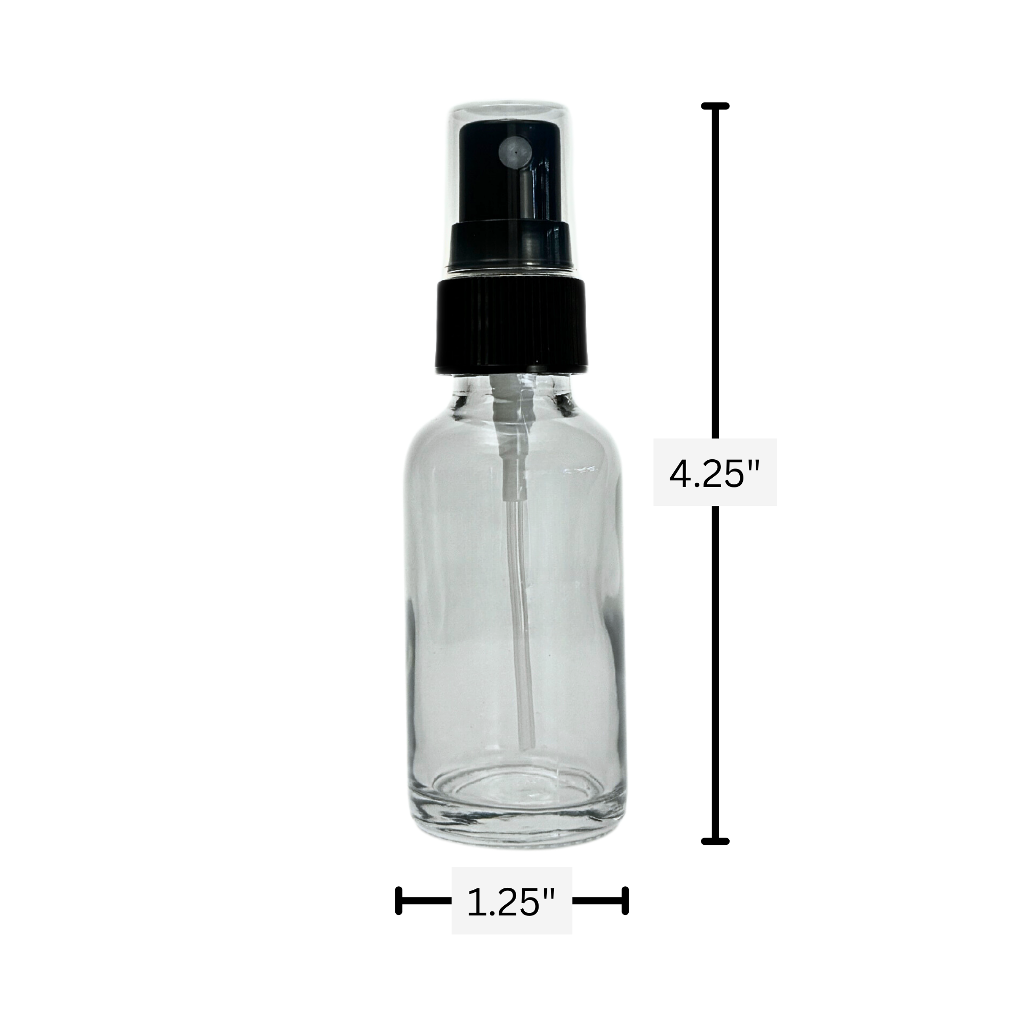 The Bottle Shoppe - Venta al por mayor Soportes para aceites esenciales - Botella de vidrio transparente de 1 oz con rociador de niebla fina negra4