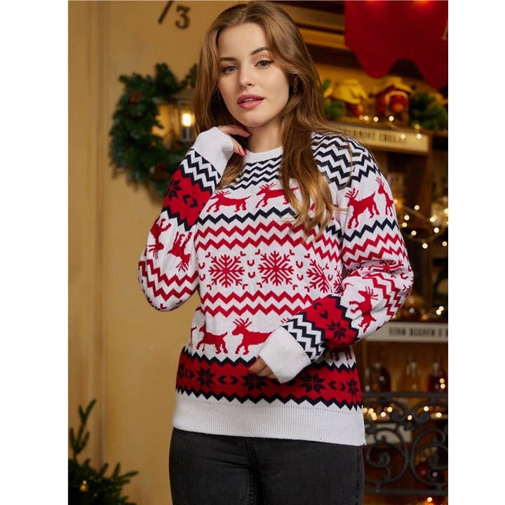 Masyal - Wholesale Knitted jumper – unisex - Couple Christmas Reindeer Jacquard Sweaters5