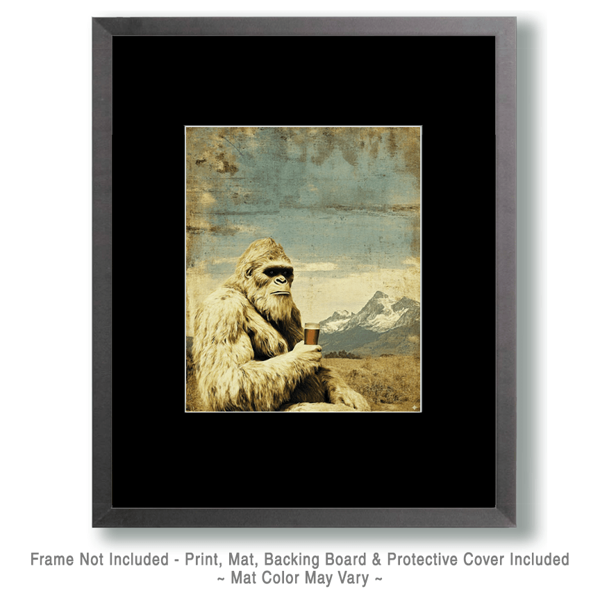 Mowbi - Wholesale Art Print - Bigfoot Having a Beer in a Mountain Meadow Art Print - 8"x10" Artwork for 11"x14" Frame1