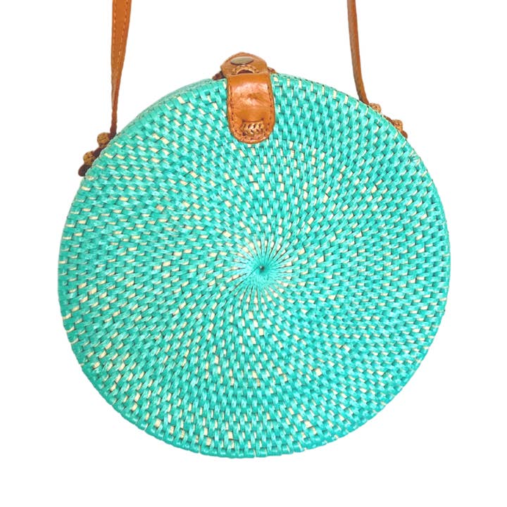 Camilla Round Rattan Bag - Aqua for wholesale by POPPY + SAGE