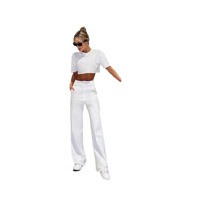UZ Wholesale Store - Wholesale Top & Pant Set (NOT Loungewear) - Women's - Pure Color Short Sleeve Suit Pants Set4