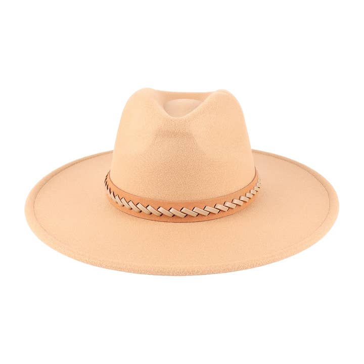 Pink Irene Wholesale - Wholesale Fedora - Women's - FELT FASHION BRIM HAT WITH LEATHER BRAIDED TRIM10
